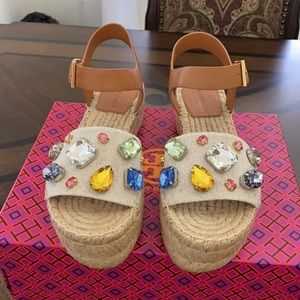 Tory Burch Crystal Raffia 30MM Platform Espadrille